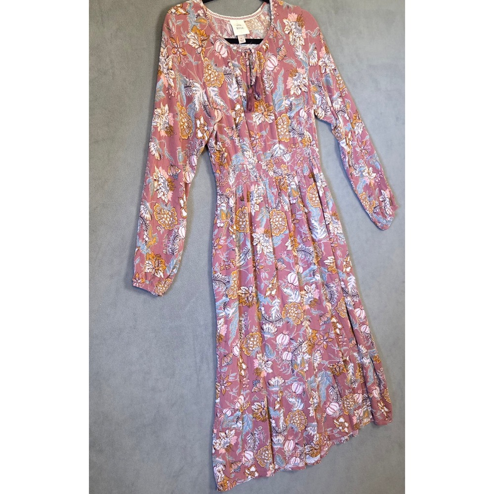 Knox Rose Smocked Midi Dress Women Size Medium Floral Boho Cottage Prairie - Picture 2 of 14